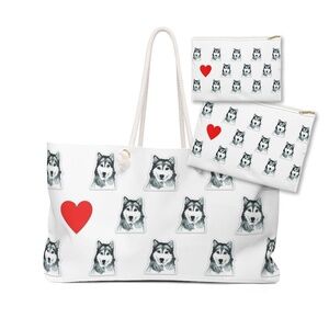 Weekender Tote Bag and 2 Zipper Pouches with Husky Dog